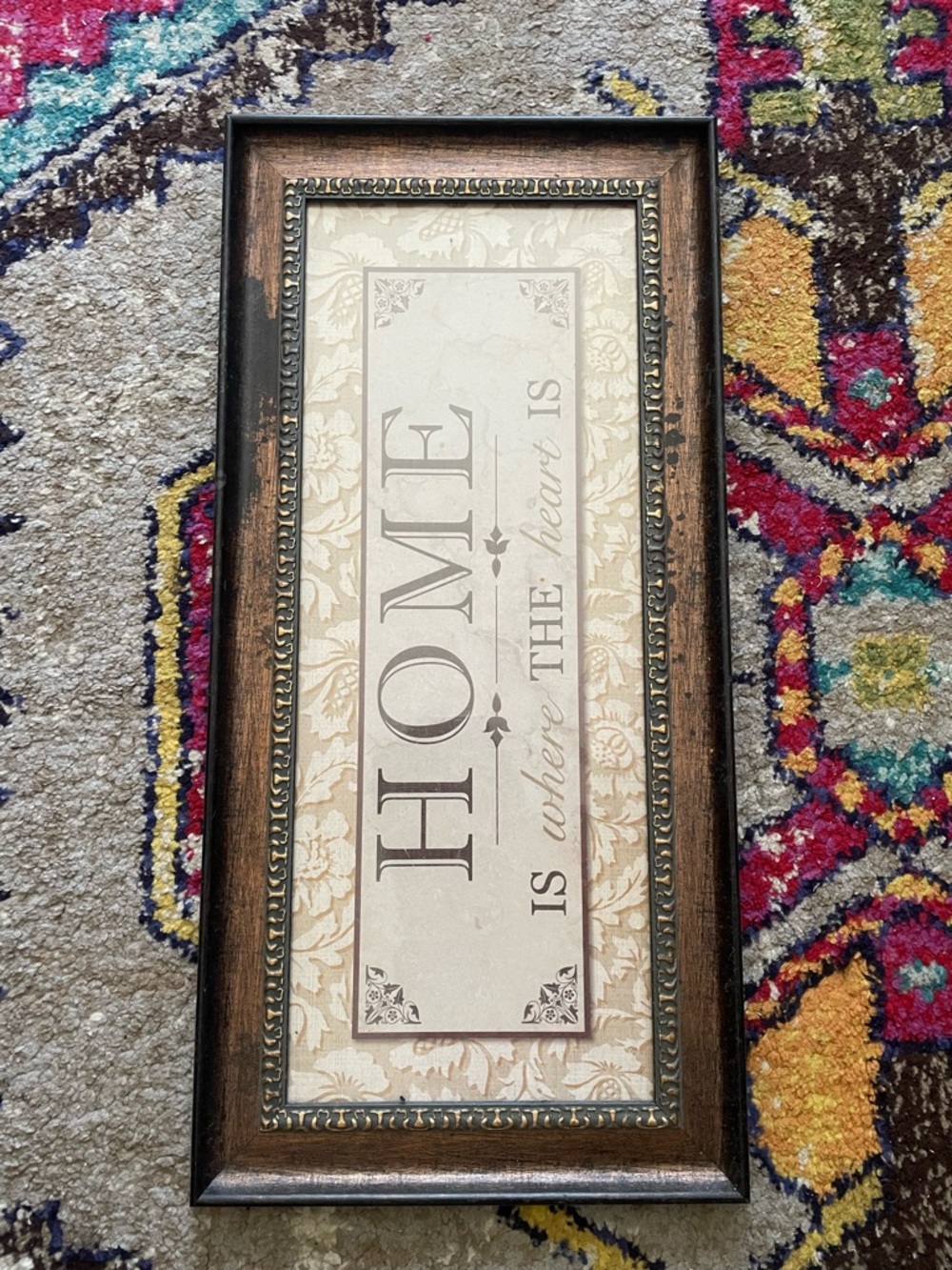 Framed "HOME is where the heart is" Wall Sign - Brown